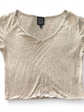 Derek Heart Women's V-Neck Ribbed Top in Beige